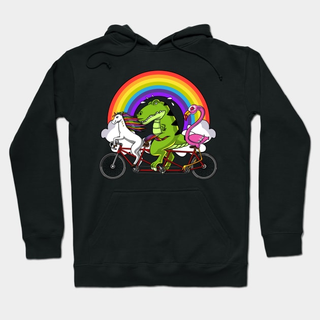 Unicorn Dinosaur Flamingo Riding Bicycle Hoodie by underheaven